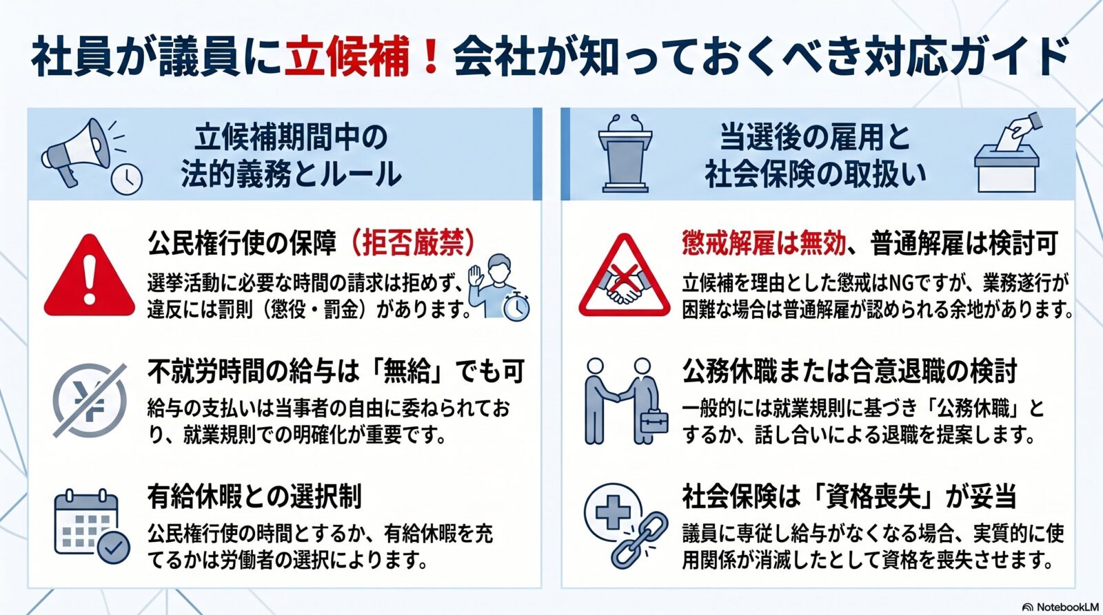 社員が議員に立候補する際の会社対応ガイド