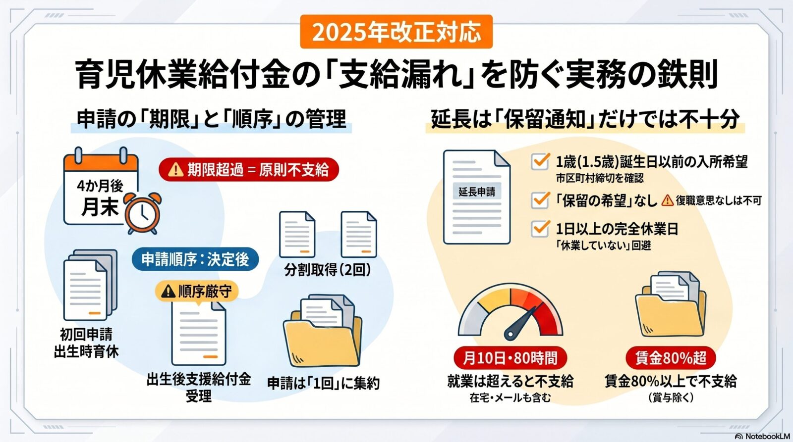 育児休業給付金の支給漏れを防ぐには？申請・延長・就業管理の実務ポイント