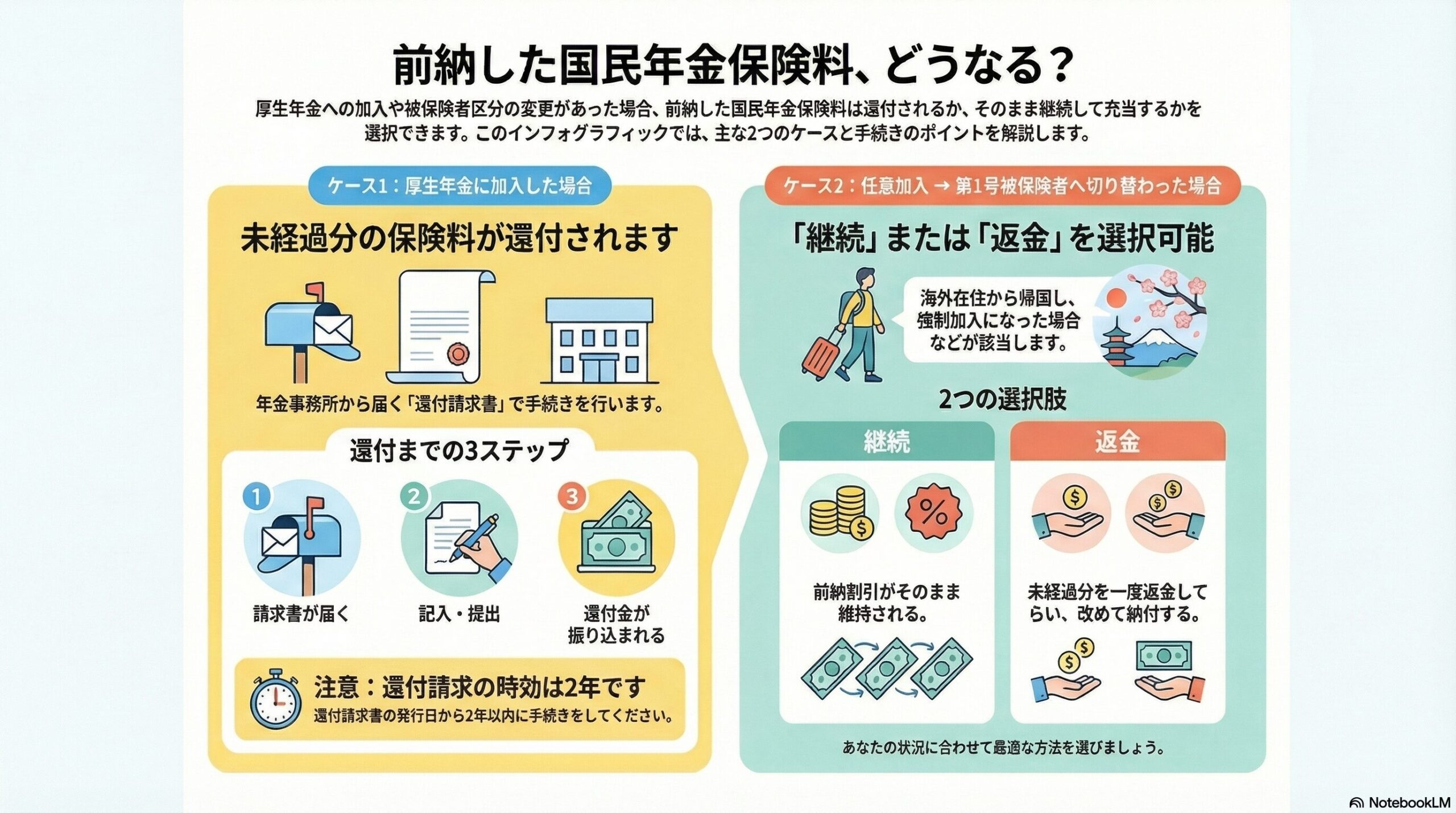 前納した国民年金保険料の還付・継続について解説