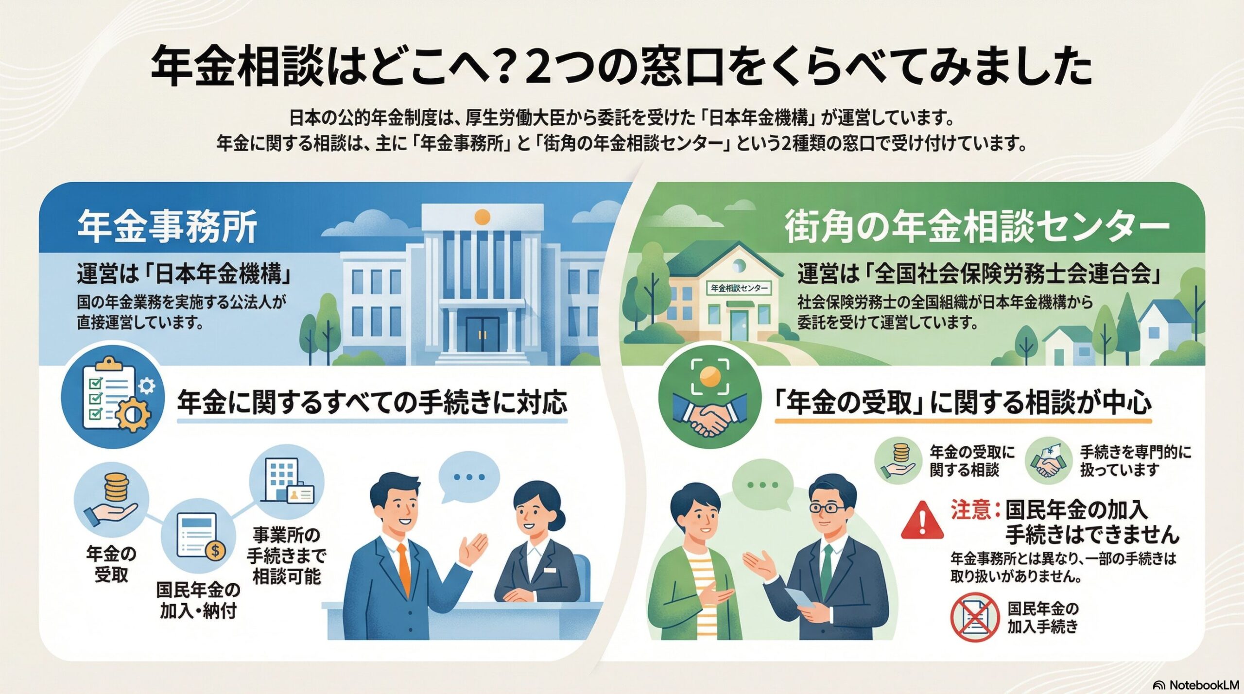 年金相談はどこへ？２つの窓口をくらべてみました