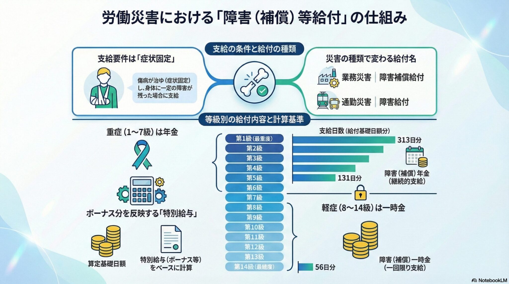 労災保険の障害（補償）等給付｜等級別の給付内容を解説