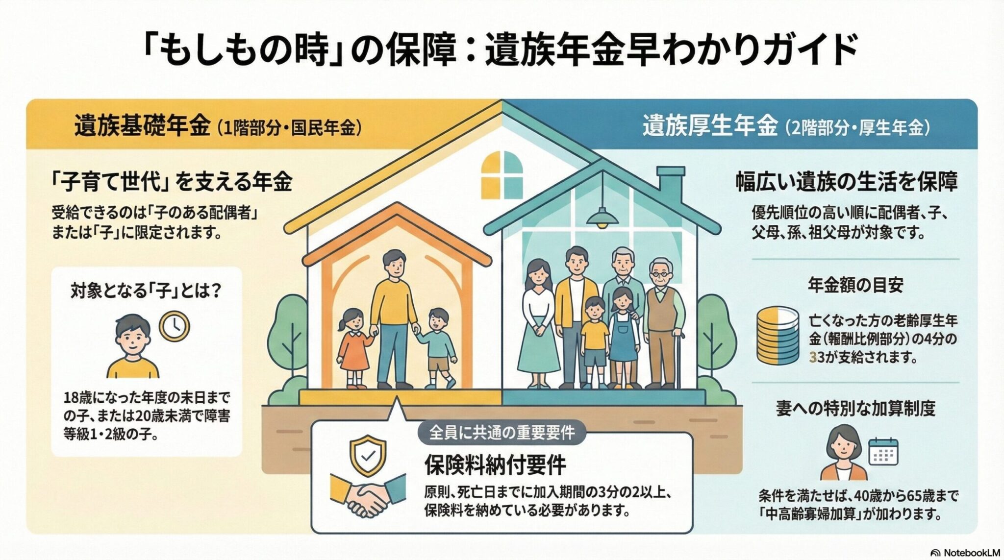 遺族基礎年金と遺族厚生年金の受給要件・遺族の範囲の解説