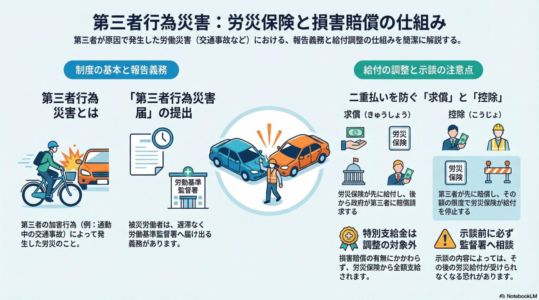 労災保険の第三者行為災害｜調整の仕組みと示談の注意点を解説