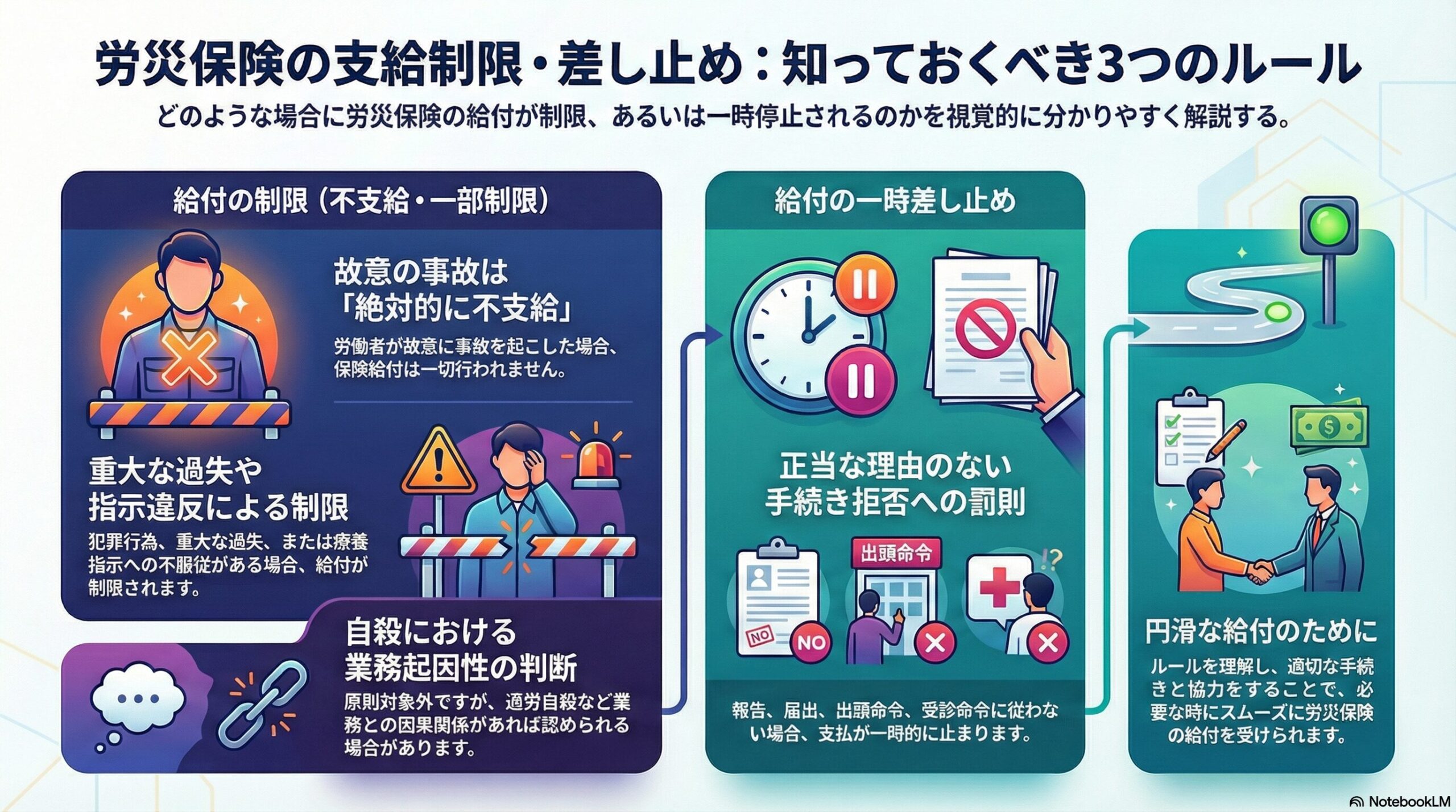 労災保険の支給制限と一時差し止め｜3つのケースを解説