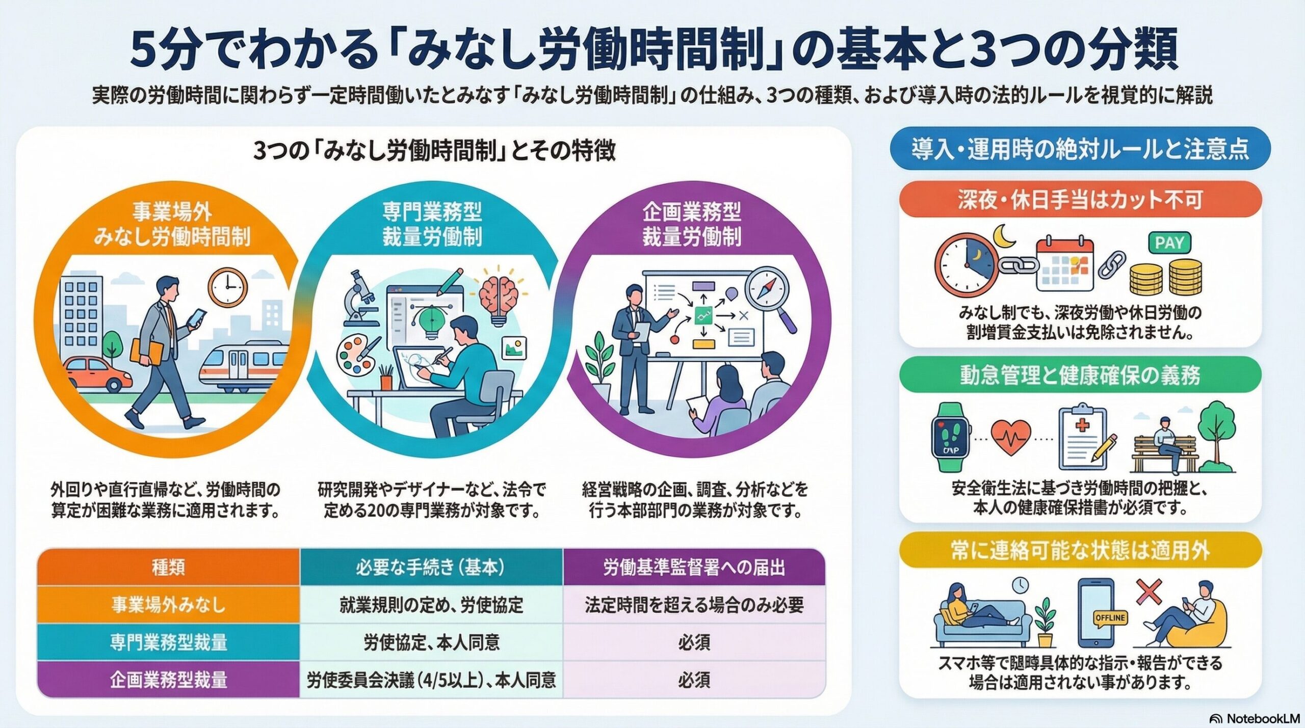 労働基準法のみなし労働時間制｜3つの種類と適用要件を解説