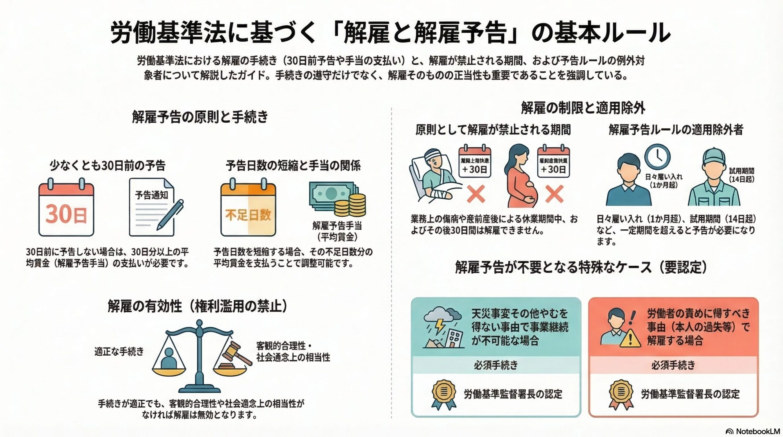 労働基準法の解雇と解雇予告｜30日前予告と解雇制限のルールを解説