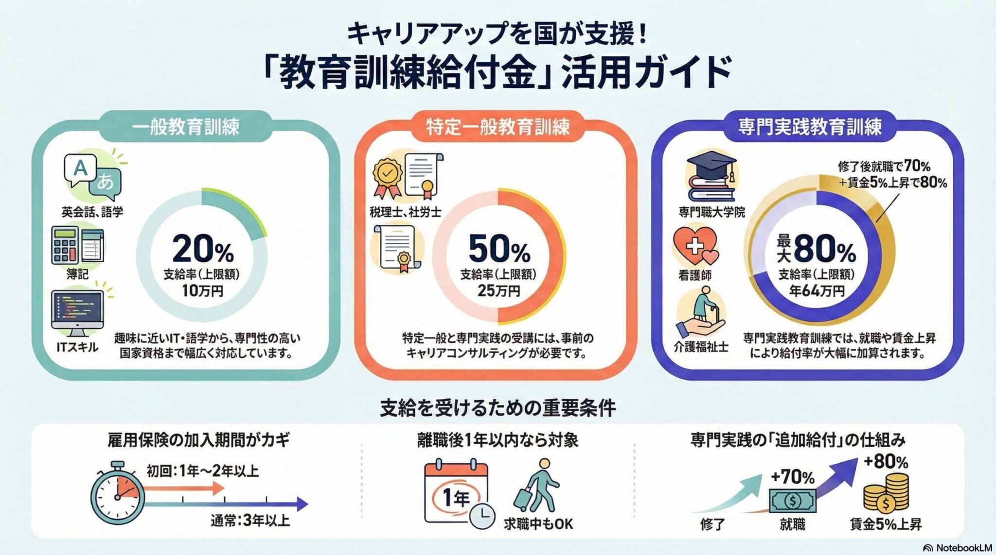 雇用保険の教育訓練給付｜3つの給付金の種類と支給額を解説