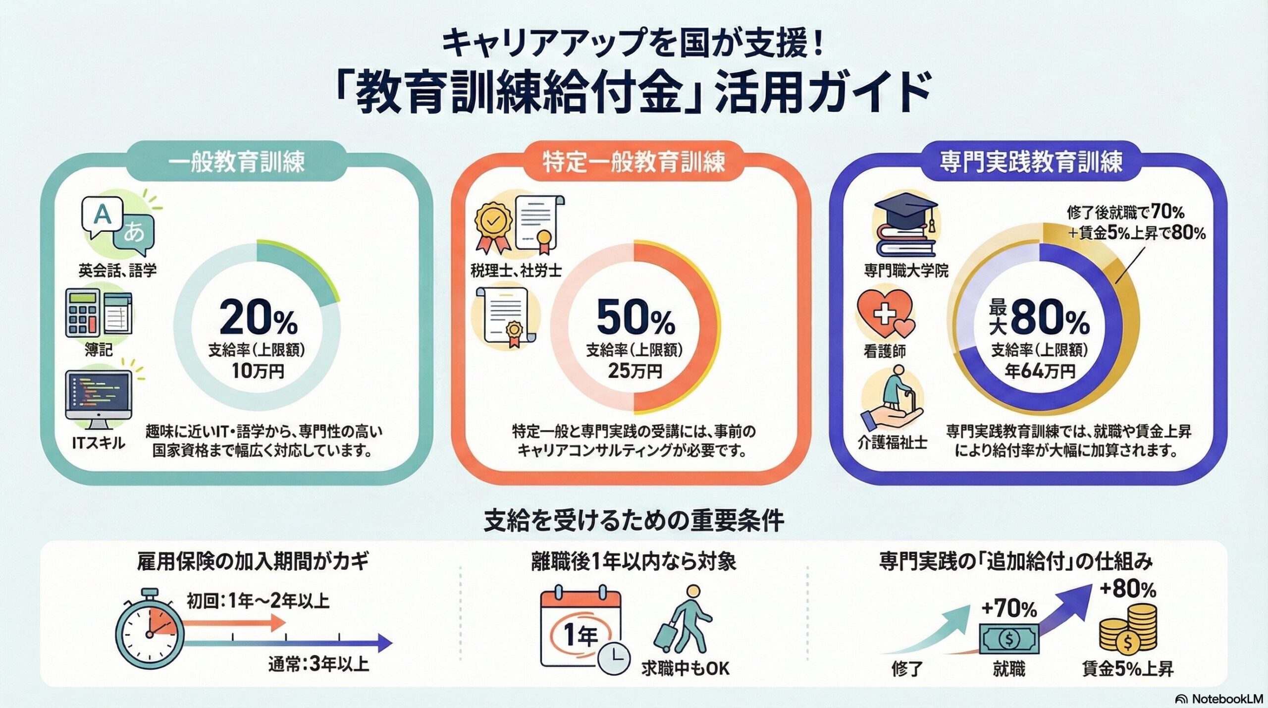 雇用保険の教育訓練給付｜3つの給付金の種類と支給額を解説