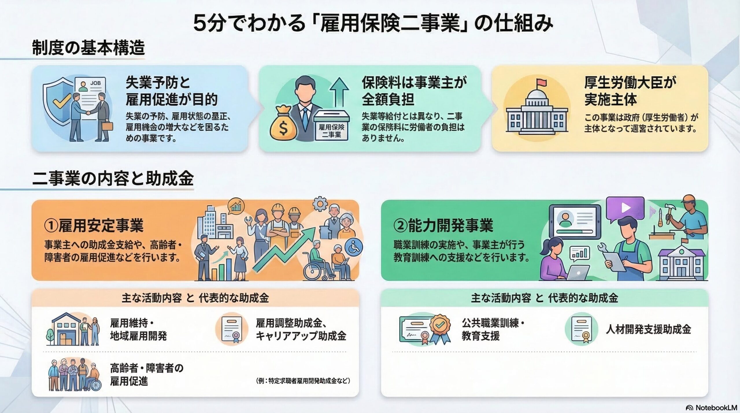 雇用保険の雇用保険二事業｜雇用安定と能力開発の支援制度を解説