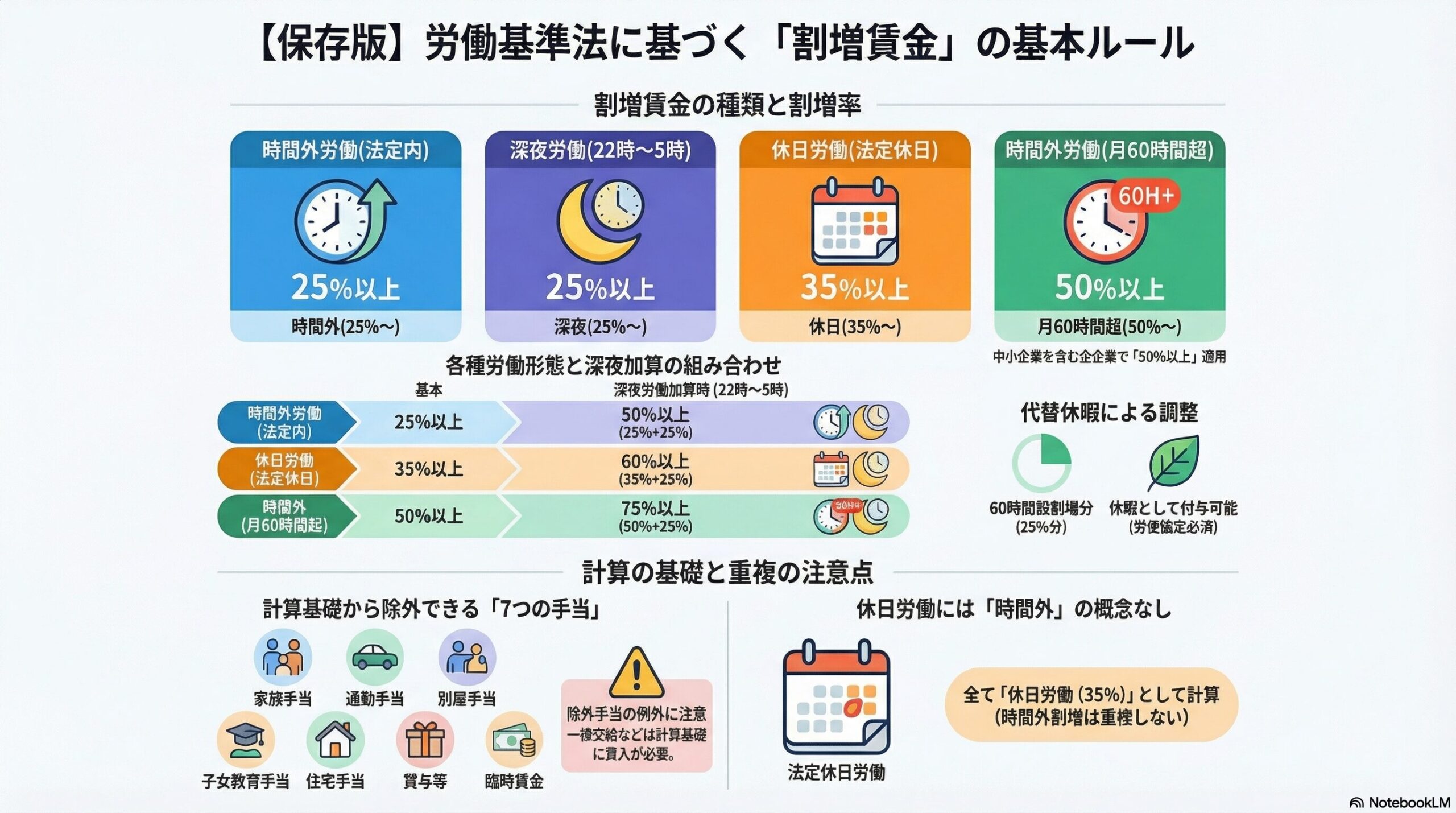 労働基準法の割増賃金｜時間外・休日・深夜労働の割増率を解説