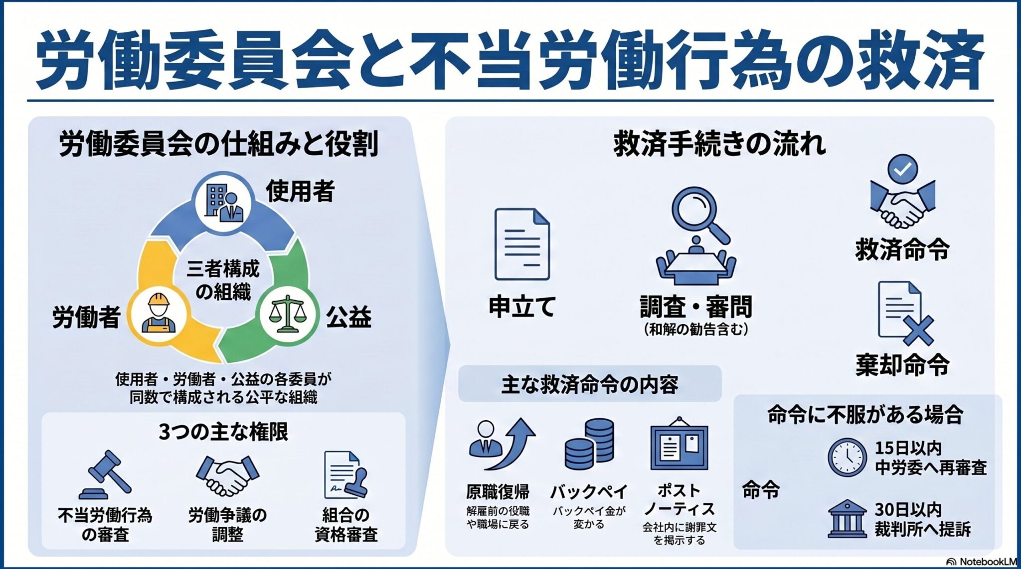 労働組合法の労働委員会と救済手続き｜三者構成と不当労働行為の審査を解説