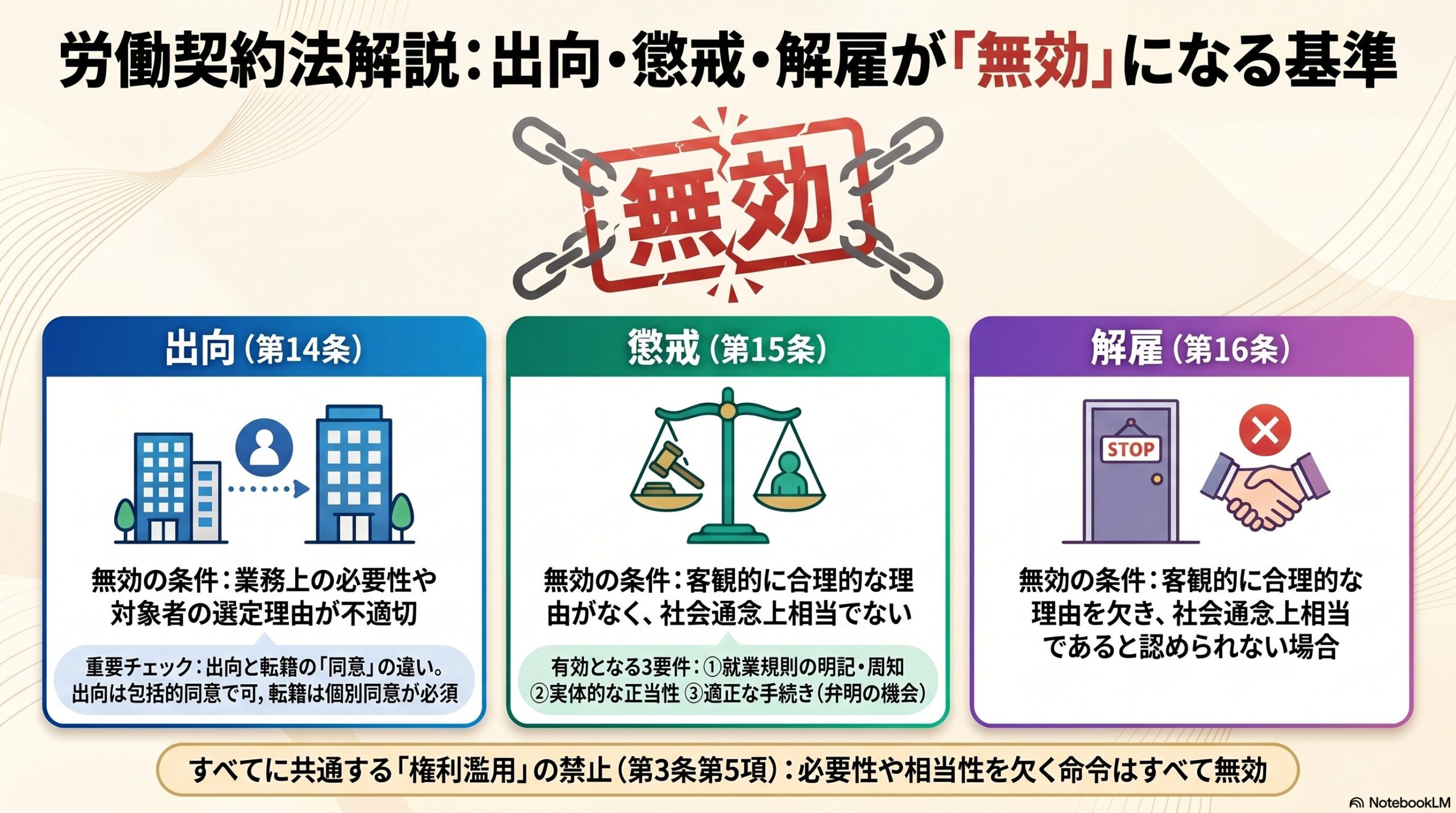 労働契約法の出向・懲戒・解雇｜権利濫用禁止の具体的適用を解説