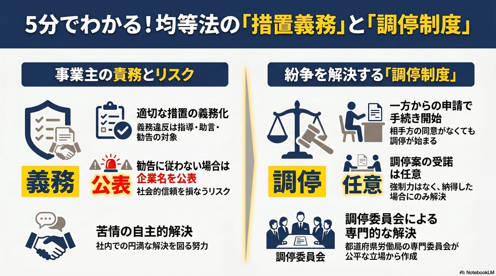 男女雇用機会均等法｜事業主の措置義務・苦情処理・調停制度を解説