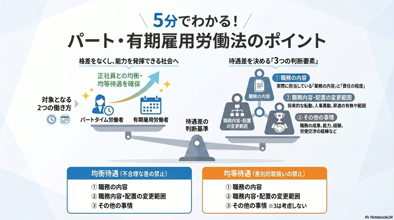 パートタイム・有期雇用労働法の概要・目的・適用対象・定義｜均衡待遇と均等待遇の違いを解説