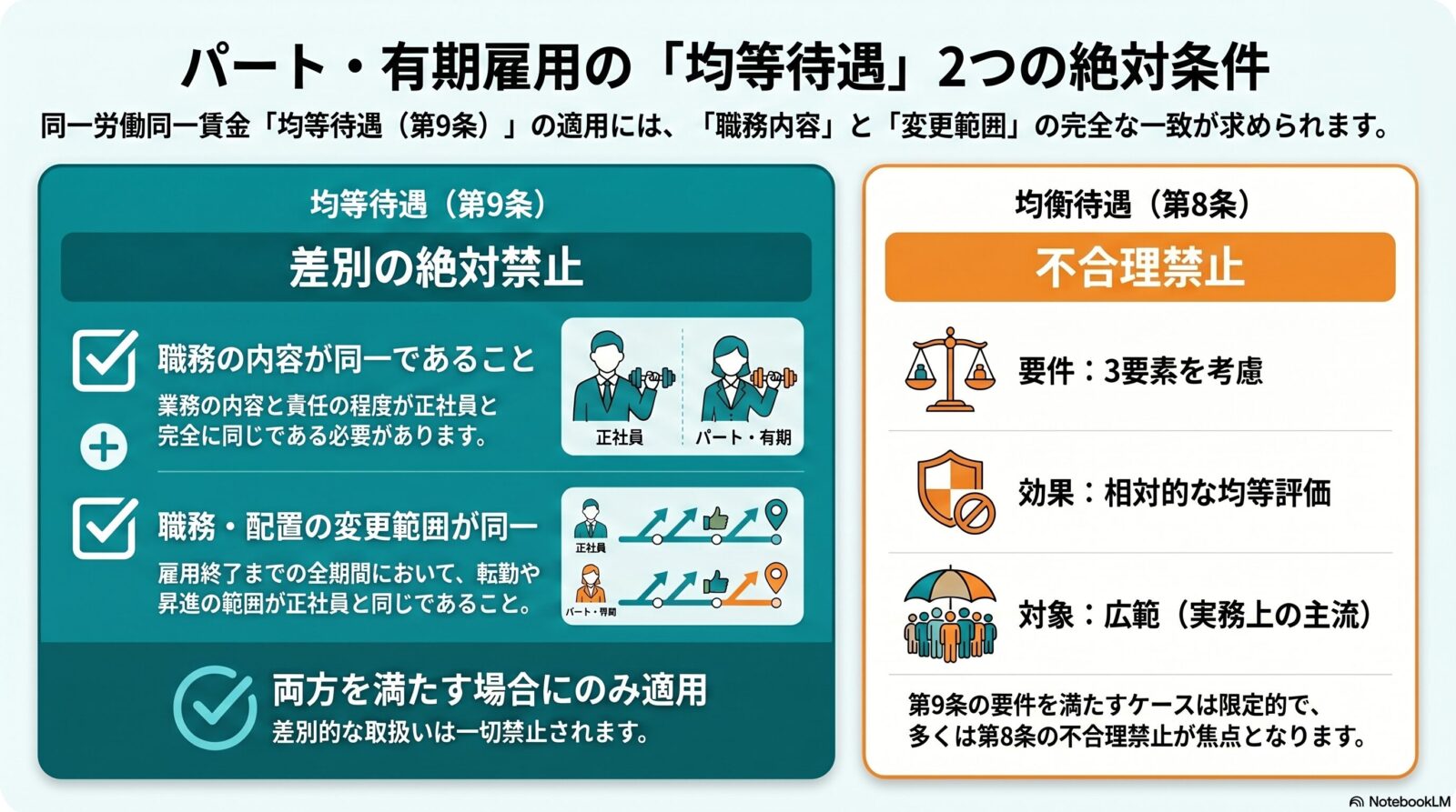 差別的取扱いの禁止・均等待遇（第9条）｜パートタイム・有期雇用労働法の適用要件を解説