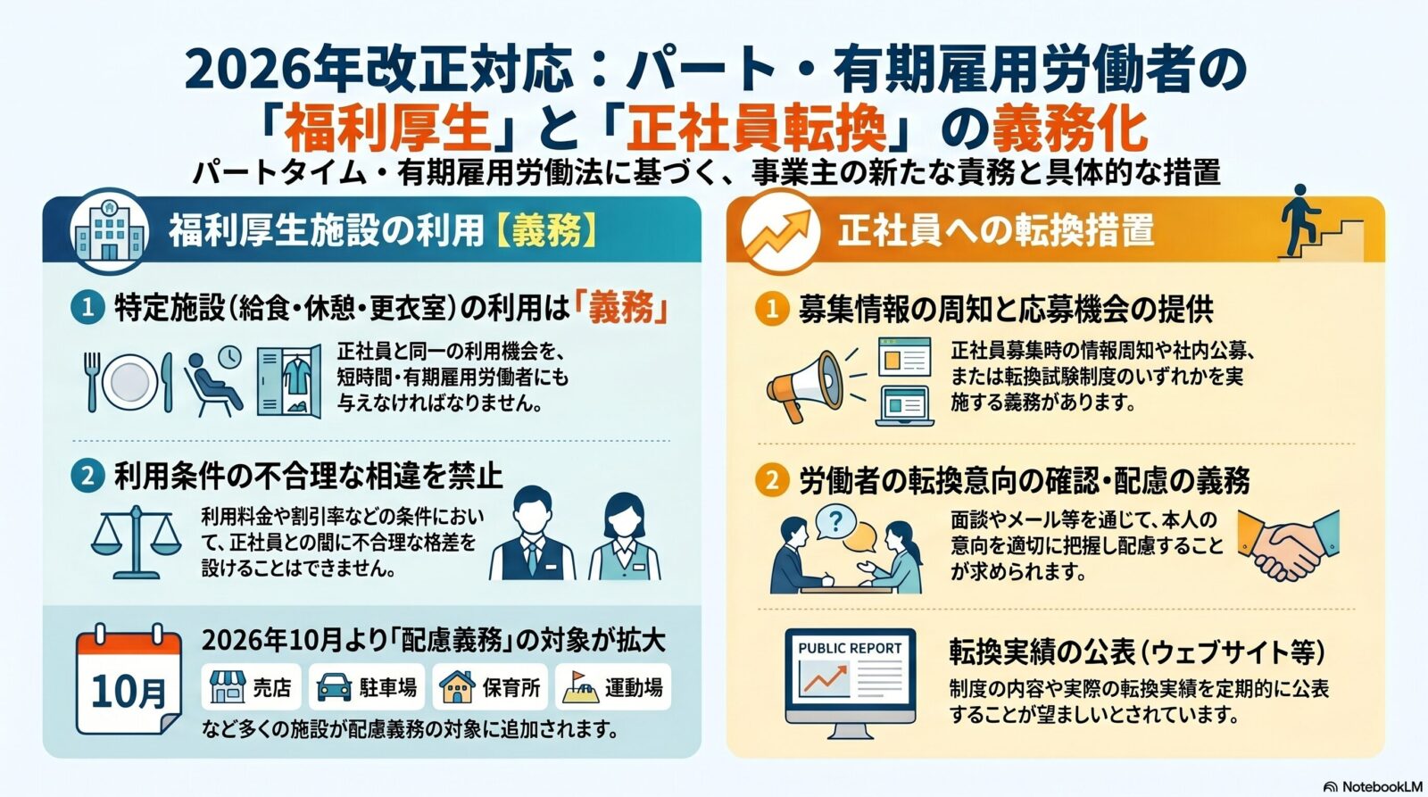 福利厚生施設（第12条）・通常の労働者への転換（第13条）｜パートタイム・有期雇用労働法を解説