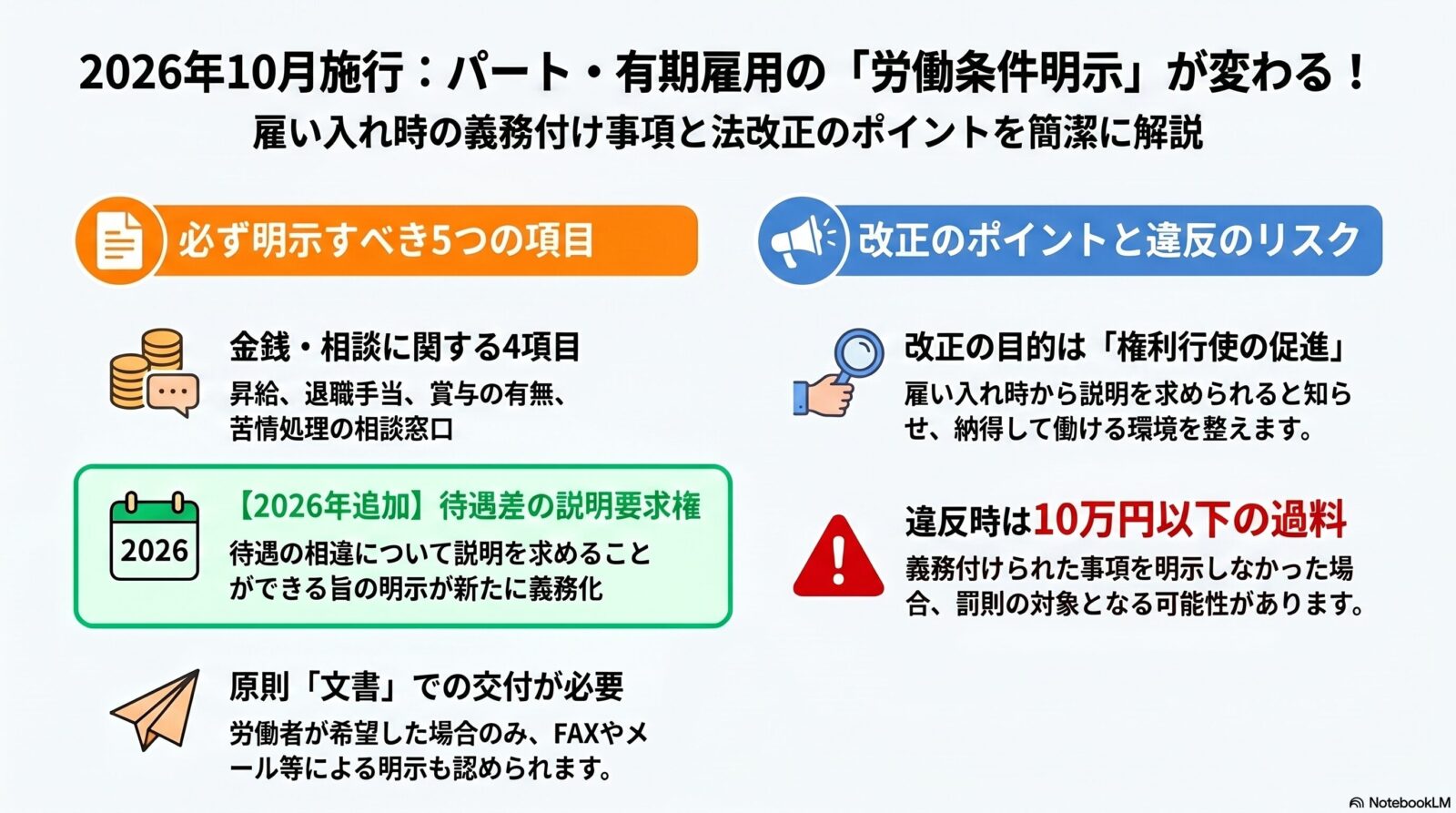 パートタイム・有期雇用労働法の労働条件明示義務｜2026年10月改正で追加された明示事項を解説