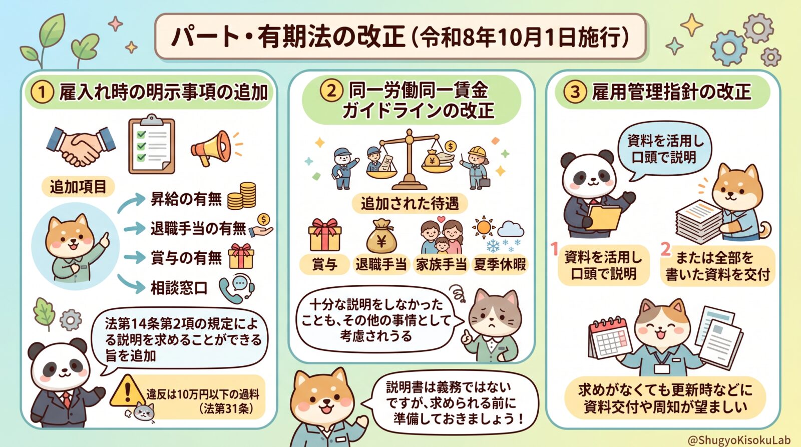 パートタイム・有期雇用労働法｜待遇の相違等に関する説明書と令和8年10月改正の全体像