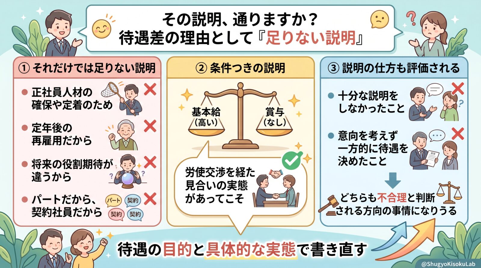 同一労働同一賃金ガイドライン｜待遇差の理由として通らない説明